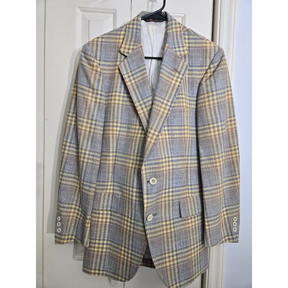 Austin Reed Mens Plaid Blazer Jacket Gray Yellow Brown Single Breasted chest 40"